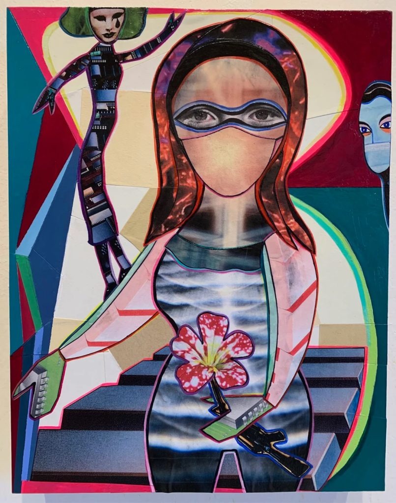 Rhonda Wall, Chips Don't Grow On Trees (2021). Curated by Renee Riccardo, this collage painting is for sale for $2,800.00 at the Spring/Break "Secret Show." Courtesy of the artist.